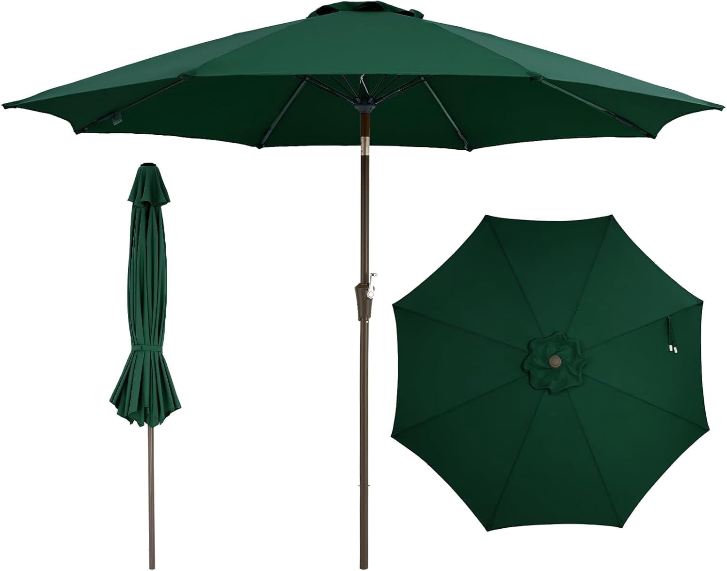 SOLLED 9FT Patio Umbrella with Push Button Tilt & Crank, Outdoor Market Table Umbrella with 8 Ribs for Garden Backyard Deck Pool,Dark Green