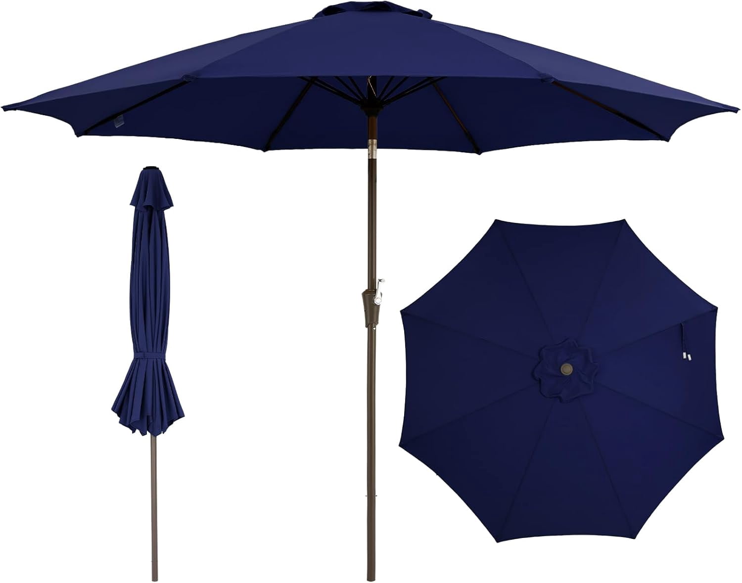 SOLLED 9FT Patio Umbrella with Push Button Tilt & Crank, Outdoor Market Table Umbrella with 8 Ribs for Garden Backyard Deck Pool,Navy Blue