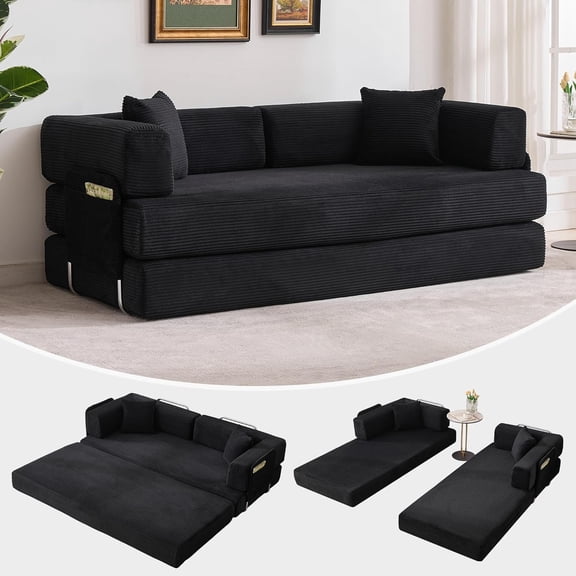 SOLLED Folding Mattress, 6 Inch Twin Size Tufted Corduroy Portable Guest Bed for Floor, RV, Camping,Black