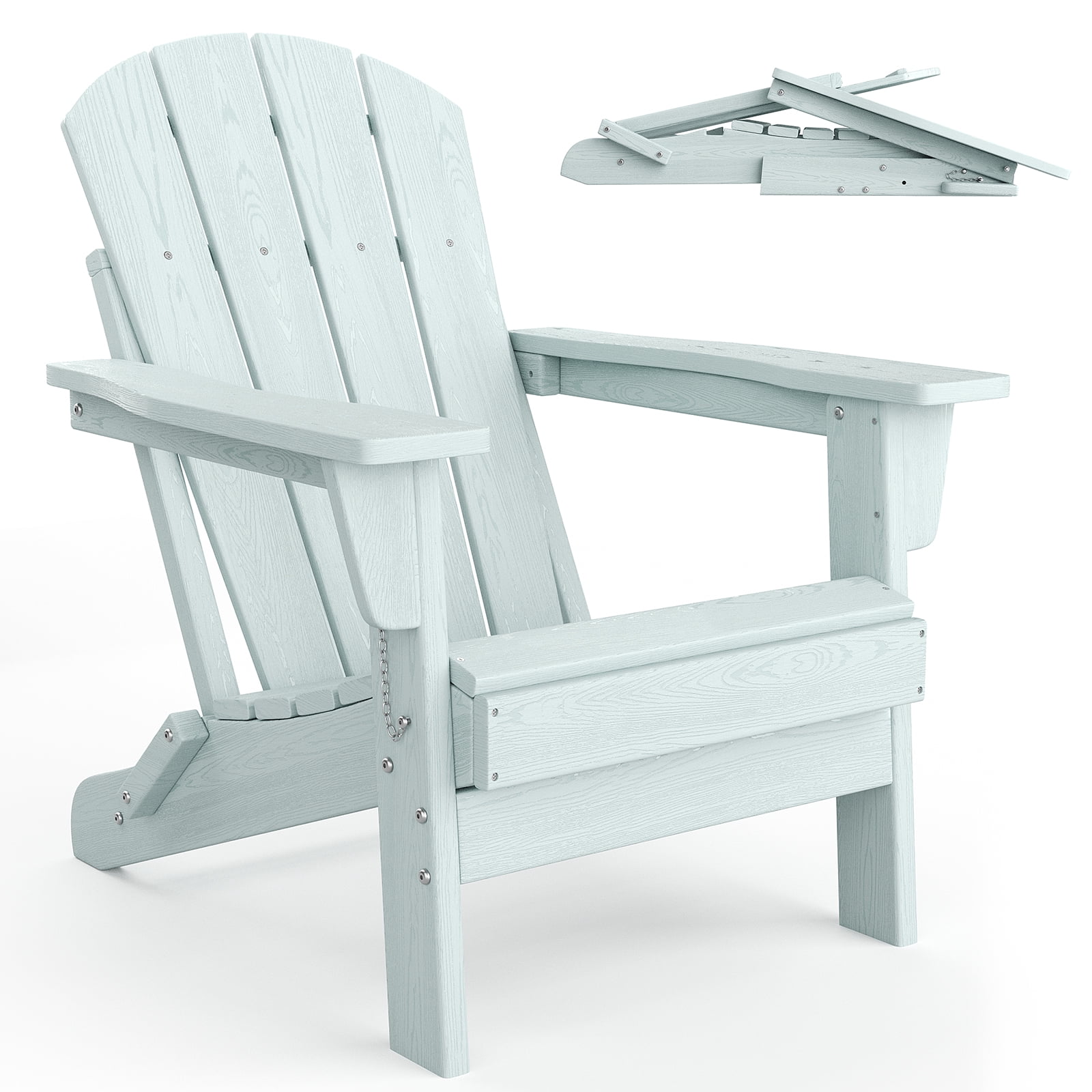 SOLLED Folding Patio Chair, Heavy Duty HDPE Adirondack Chair with 380 lbs Capacity & Cup Holder, All-Weather Outdoor Chair for Backyard Poolside Garden,Light Blue