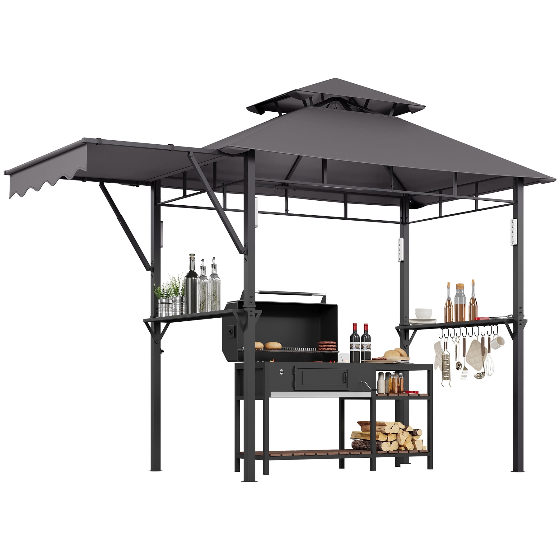 SOLLED Grill Gazebo with Canopy, 10x10 FT Outdoor BBQ Shelter with Mosquito Netting, Patio Canopy for Backyard Garden Cooking,Gray