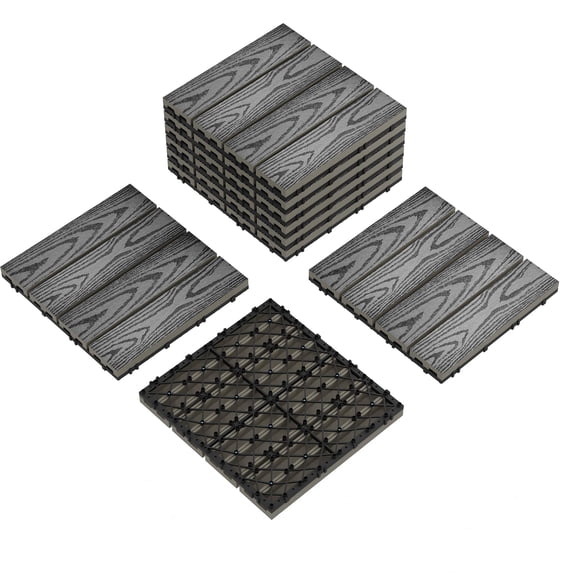 SOLLED Interlocking Composite Deck Tiles 12x12 Inch Waterproof Snap-Together Patio Flooring for Balcony Poolside Backyard,Gray