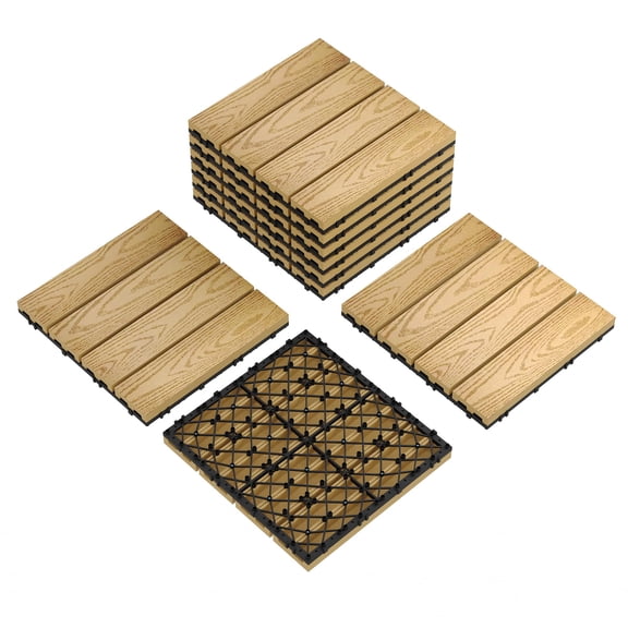 SOLLED Interlocking Composite Deck Tiles 12x12 Inch Waterproof Snap-Together Patio Flooring for Balcony Poolside Backyard,Teak Brown