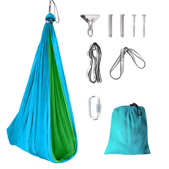SOLLED Sensory Swing for Children - Calming Cocoon Therapy Swing Holds 300lbs, Indoor Outdoor Hammock with 360° Swivel Hardware,Blue+Green