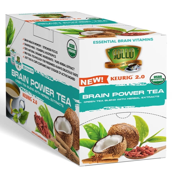 SOLLO Brain Power Green Tea Pods Compatible w/ K-Cup Brewers, 24 Ct