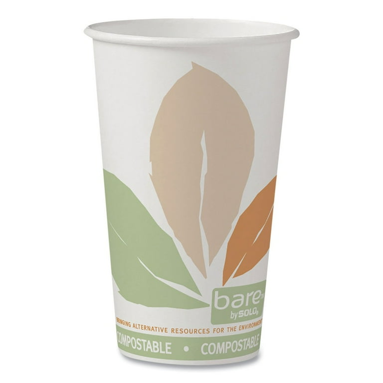 Bare Eco-Forward PLA Paper Hot Cups, 16 oz, Leaf Design, White/Green/Orange, 1,000/Carton Bare Eco-Forward PLA Paper Hot Cups, 16 oz, Leaf Design, White/Green/Orange, 1,000/Carton