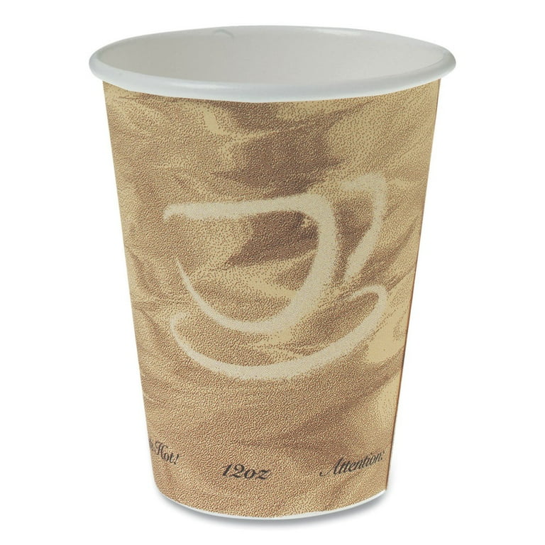 Mistique Polycoated Hot Paper Cups, 12 oz, Printed, Brown, 50/Sleeve, 20 Sleeves/Carton Mistique Polycoated Hot Paper Cups, 12 oz, Printed, Brown, 50/Sleeve, 20 Sleeves/Carton