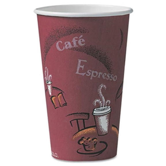 SOLO Cup Company Bistro Design Hot Drink Cups- Paper- 16 oz.- Maroon- 300/Carton