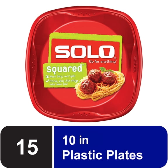 SOLO Red Plastic Square Grip Plate 10", 15 CT