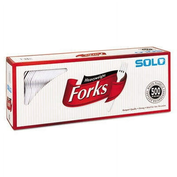 SOLO Heavyweight Plastic Cutlery, Forks, White, 6.41", 500/Carton (827263)