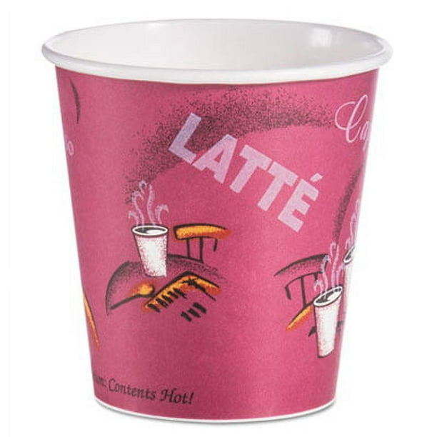 Paper Hot Drink Cups in Bistro Design, 10 oz, Maroon, 1,000/Carton Paper Hot Drink Cups in Bistro Design, 10 oz, Maroon, 1,000/Carton