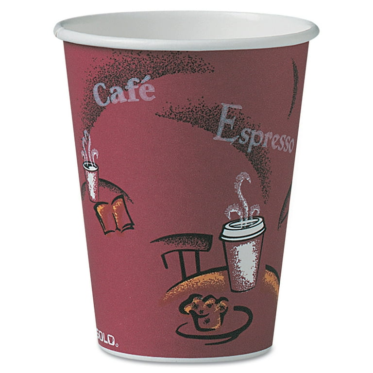 Paper Hot Drink Cups in Bistro Design, 12 oz, Maroon, 300/Carton Paper Hot Drink Cups in Bistro Design, 12 oz, Maroon, 300/Carton