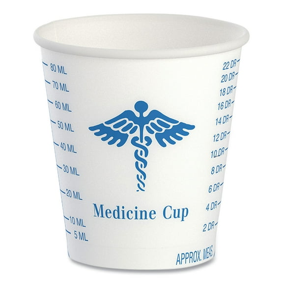 SOLO Paper Medical and Dental Graduated Cups, ProPlanet Seal, 3 oz, White/Blue, 100/Bag, 50 Bags/Carton