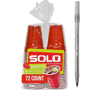 SOLO Red Squared Plastic Cups with pen
