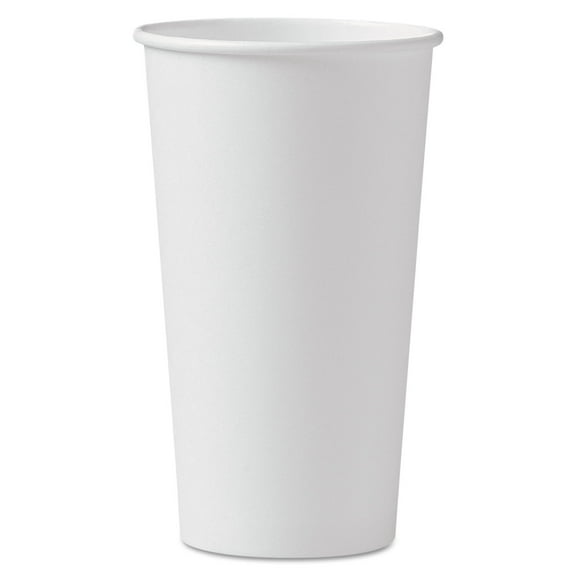SOLO Single-Sided Poly Paper Hot Cups, 20 oz, White, 600/Carton