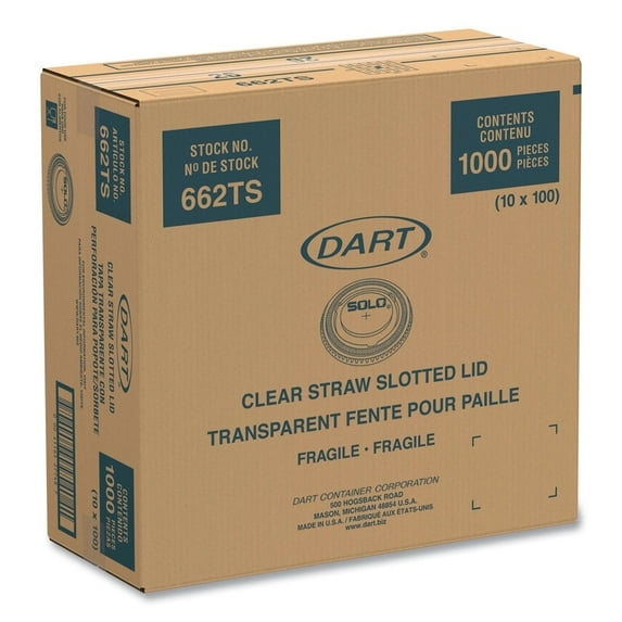 SOLO Straw-Slot Cold Cup Lids, Fits 9 oz to 20 oz Cups, Clear, 100/Sleeve, 10 Sleeves/Carton