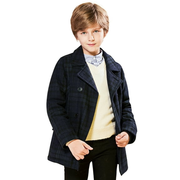SOLOCOTE Boys Coat Elegant Notched Collar Double Breasted Wool Blend Over Pea Coat