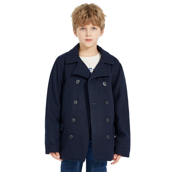 SOLOCOTE Boys Coat Elegant Notched Collar Double Breasted Wool Blend Over Pea Coat