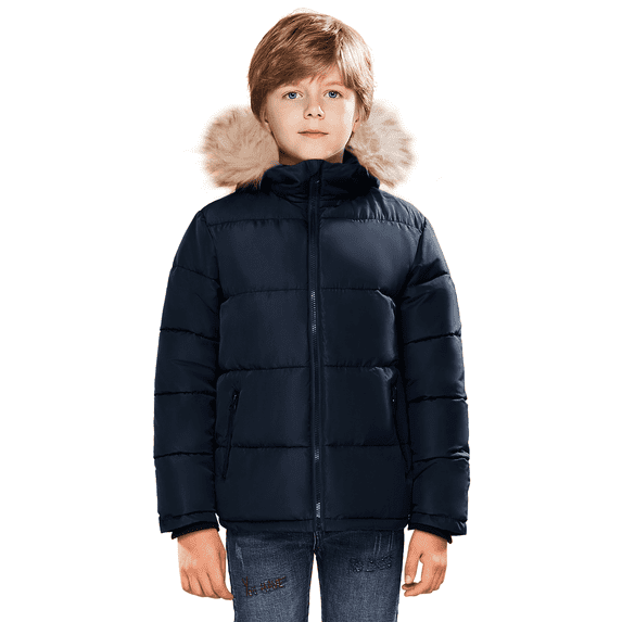 SOLOCOTE Boys Winter Coats Puffer Fake-Down Mid-Weight Hooded Padded Cotton Jacket