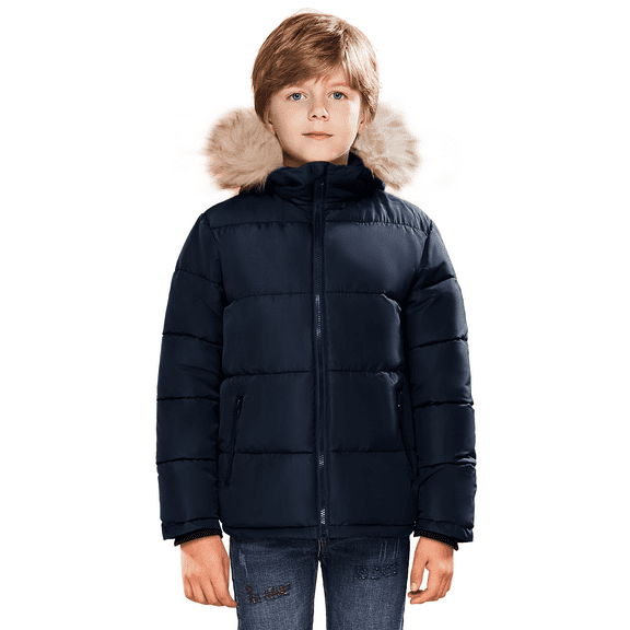 SOLOCOTE Boys Winter Coats Puffer Fake-Down Mid-Weight Hooded Padded Cotton Jacket
