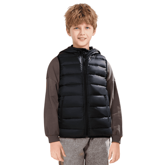 SOLOCOTE Girls Boys Puffer Vest Hooded Coat Water-Resistant Warm Winter Fleece Sleeveless Kids Jacket for 6-14 Years