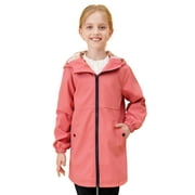 SOLOCOTE Girls Light Raincoat Kids Waterproof Long Rain Jacket Hooded Spring Fall Lined Windbreaker