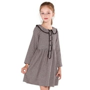 SOLOCOTE Girls Plaid Cotton Long Sleeve Peter Pan Classic Vintage School Dress