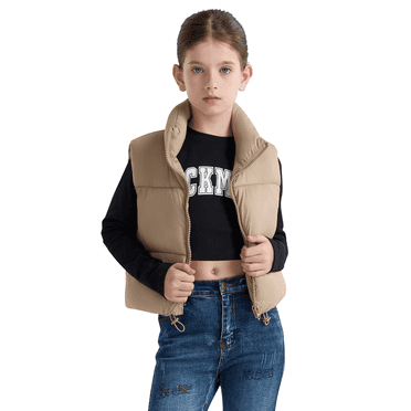 SOLOCOTE Girls Puffer Vest Hooded Coat Water-Resistant Warm Winter Fleece Sleeveless Kids Jacket for 6-14 Years