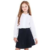 SOLOCOTE Girls White Blouse Ruffle Long Sleeve Button Down Shirts Princess Cotton Loose Soft Tops Spring and Summer