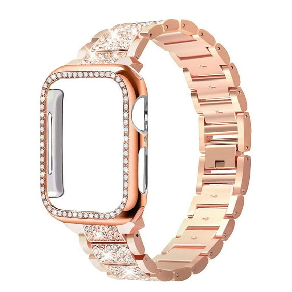 SOLOLUP 1/2Pack Bling Stainless Steel Band for Apple Watch Bands and Case 44mm 45mm 40mm 38mm 41mm 42mm Diamond Link Metal Strap Wristbands and Watch Cover Bumper for iWatch Series 8 7 SE 6 5 4 3 2 1