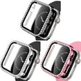 thumbnail image 1 of SOLOLUP (1/3Pack) Bling Hard Cover for Apple Watch Case 41mm 40mm 38mm 45mm 44mm 42mm 40mm Diamond Tempered Glass Shell Protector Protective Bumper Accessories for iWatch Series 8 7 SE 6 5 4 3 2 1, 1 of 9