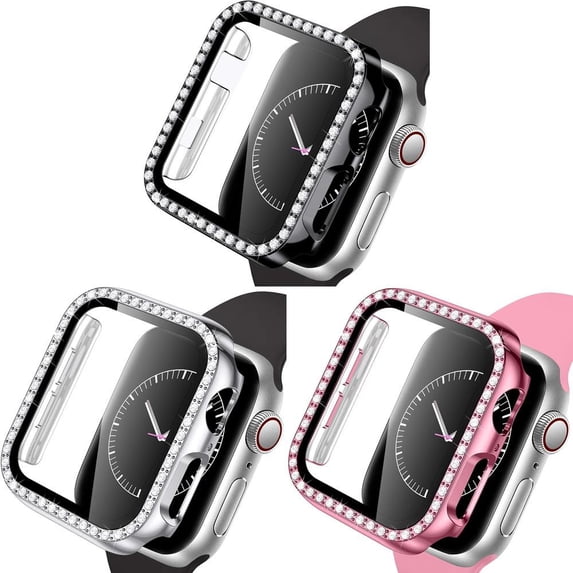 SOLOLUP (1/3Pack) Bling Hard Cover for Apple Watch Case 41mm 40mm 38mm 45mm 44mm 42mm 40mm Diamond Tempered Glass Shell Protector Protective Bumper Accessories for iWatch Series 8 7 SE 6 5 4 3 2 1