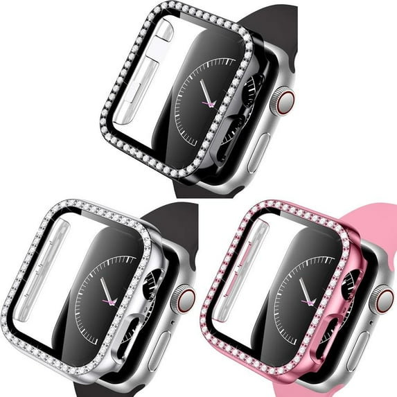 SOLOLUP (1/3Pack) Bling Hard Cover for Apple Watch Case 41mm 40mm 38mm 45mm 44mm 42mm 40mm Diamond Tempered Glass Shell Protector Protective Bumper Accessories for iWatch Series 8 7 SE 6 5 4 3 2 1