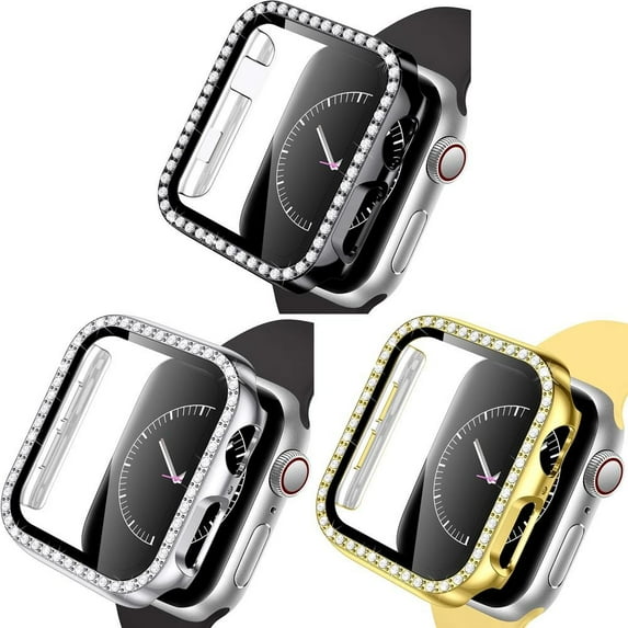 SOLOLUP (1/3Pack) Bling Hard Cover for Apple Watch Case 41mm 40mm 38mm 45mm 44mm 42mm 40mm Diamond Tempered Glass Shell Protector Protective Bumper Accessories for iWatch Series 8 7 SE 6 5 4 3 2 1