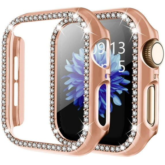 SOLOLUP (1Pack/3Pack) Bling Hard Cover for Apple Watch Case 41mm 40mm 38mm 42mm 44mm 45mm Women Shockproof PC Full Tempered Glass Diamond Bumper Case Accessories for iWatch Series 8 7 SE 6 5 4 3 2 1
