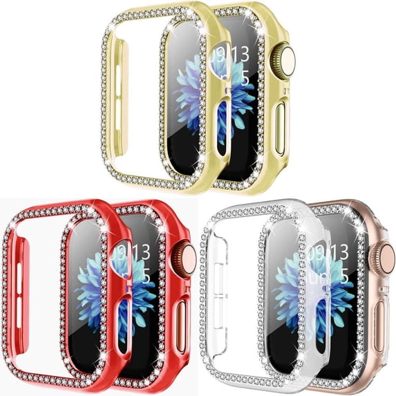 SOLOLUP (1Pack/3Pack) Bling Hard Cover for Apple Watch Case 41mm 40mm 38mm 42mm 44mm 45mm Women Shockproof PC Full Tempered Glass Diamond Bumper Case Accessories for iWatch Series 8 7 SE 6 5 4 3 2 1