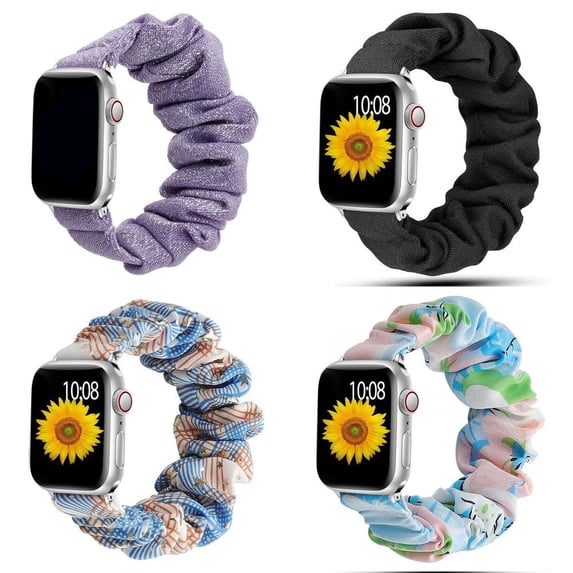 SOLOLUP (1Pack/4Pack) Nylon Scrunchie Strap for Apple Watch Bands 38mm 40mm 41mm 42mm 44mm 45mm 49mm for Women, Soft Elastic Solo Loop Printed Bands Wristbands for iWatch Series 3 6 SE 8 7 5 4 2 1