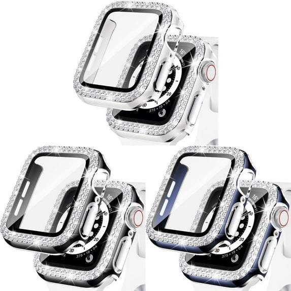 SOLOLUP(1Pack3Pack) Hard Bling Cover for Apple watch Case 44mm 38mm 40mm 45mm 41mm 42mm Diamond Tempered Glass Screen Protector Protective Cover Bumper Accessories for iWatch Series 8 7 SE 6 5 4 3 2 1