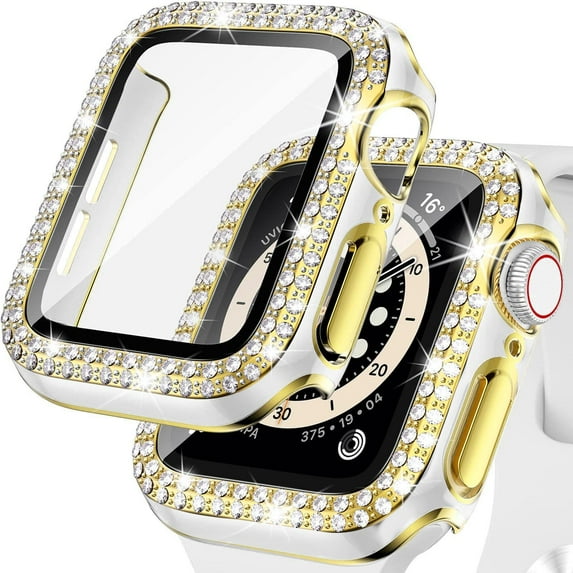 SOLOLUP(1Pack3Pack) Hard Bling Cover for Apple watch Case 44mm 38mm 40mm 45mm 41mm 42mm Diamond Tempered Glass Screen Protector Protective Cover Bumper Accessories for iWatch Series 8 7 SE 6 5 4 3 2 1