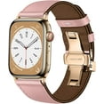 thumbnail image 1 of SOLOLUP Compatible with Leather Apple Watch Band 40mm 41mm 44mm 38mm 45mm 49mm 42mm for Women Men, Genuine Leather Replacement Butterfly Buckle Strap for iWatch Series Ultra 8 7 SE 6 5 4 3 2 1 Nike, 1 of 6