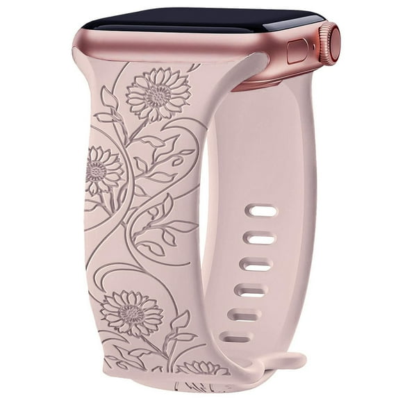 SOLOLUP Engraved Sunflower Bands Compatible with Apple Watch Bands 38mm 40mm 41mm 42mm 44mm 45mm 49mm iWatch Series 9 8 7 6 5 4 3 2 1 SE Ultra Ultra 2, Premium Soft Silicone Watch Band for men women