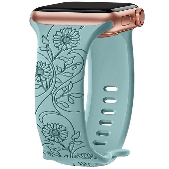 SOLOLUP Engraved Sunflower Bands Compatible with Apple Watch Bands 38mm 40mm 41mm 42mm 44mm 45mm 49mm iWatch Series 9 8 7 6 5 4 3 2 1 SE Ultra Ultra 2, Premium Soft Silicone Watch Band for men women