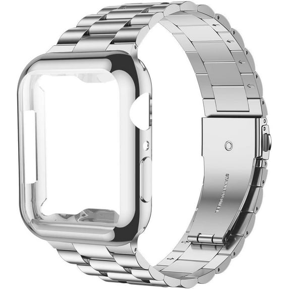 SOLOLUP Stainless Steel Metal Band and Case Compatible with Apple Watch Bands and Soft Case 45mm 44mm 42mm 41mm 40mm 38mm Metal Band Replacement iWatch Series 9 8 7 se 6 5 4 3 2 1 Bnad