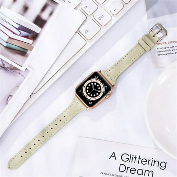SOLOLUP Women Slim Genuine Leather Band Compatible Apple Watch iWatch Bands 41mm 40mm 38mm 45mm 44mm Ultra 49mm 42mm Fashion Narrow Leather Wristbands for iWatch Series 9 8 7 SE 6 5 4 3 2 1