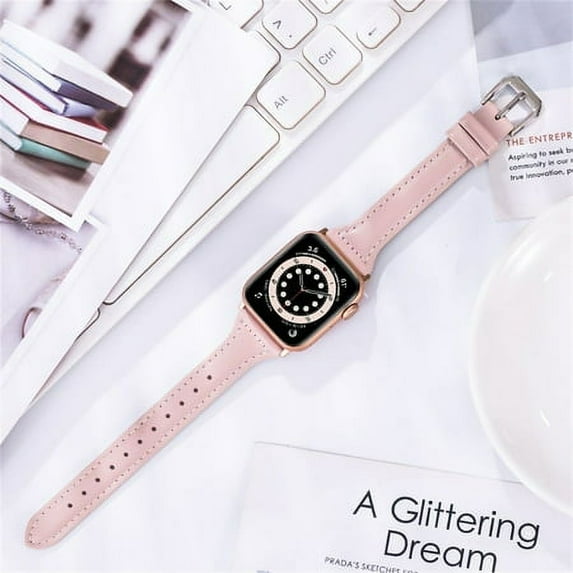 SOLOLUP Women Slim Genuine Leather Band Compatible Apple Watch iWatch Bands 41mm 40mm 38mm 45mm 44mm Ultra 49mm 42mm Fashion Narrow Leather Wristbands for iWatch Series 9 8 7 SE 6 5 4 3 2 1