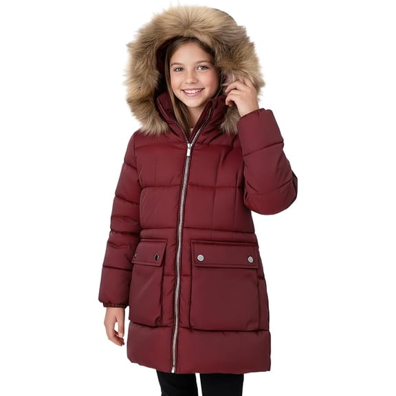 SOLOMATE Girls Winter Coats with Hood - 6-14Y Girls' Outerwear Long Puffer Fleece Lined Jackets & Coats for Kids