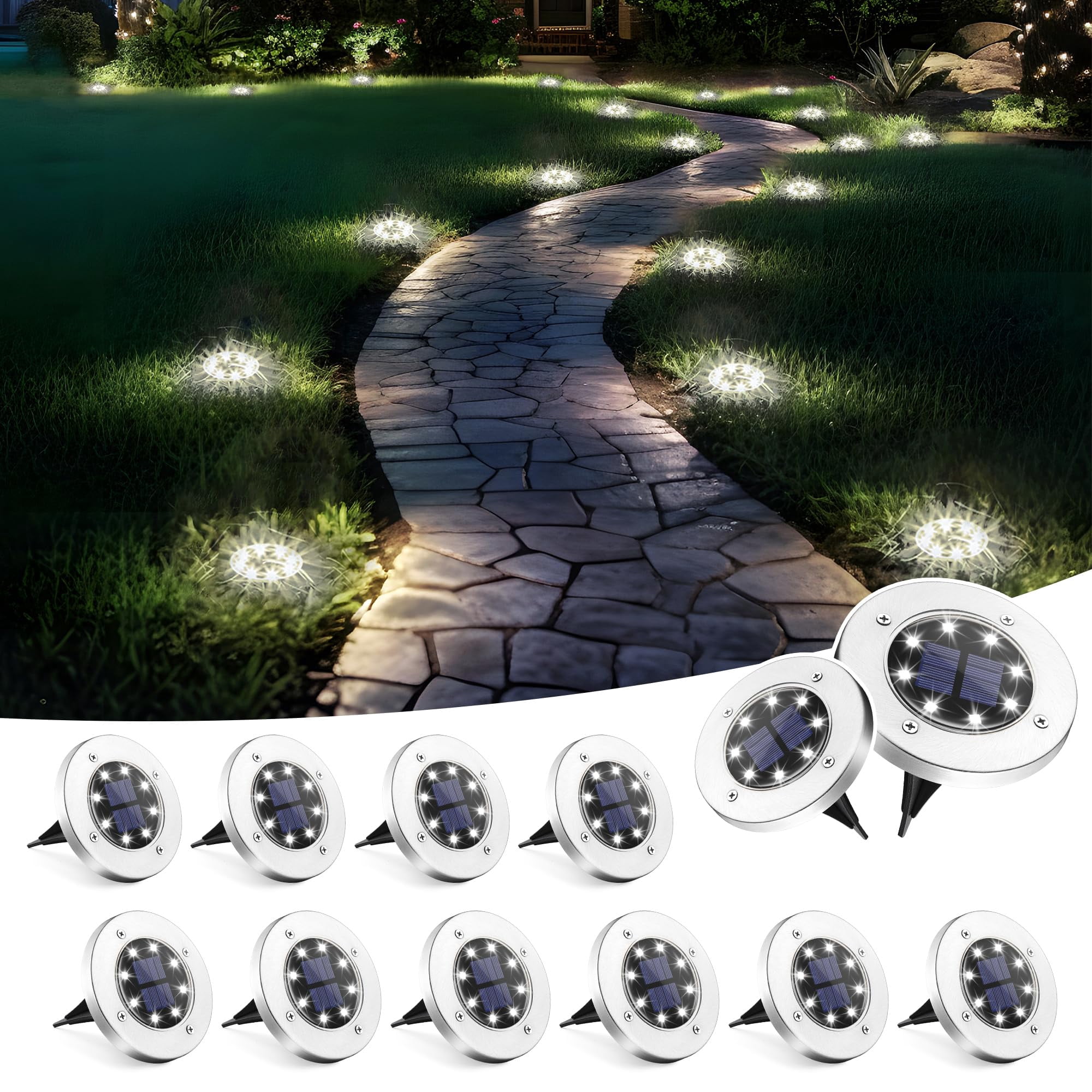 SOLPEX Solar Lights Outdoor MMF7 Waterproof, 12 Pack Solar Ground ...