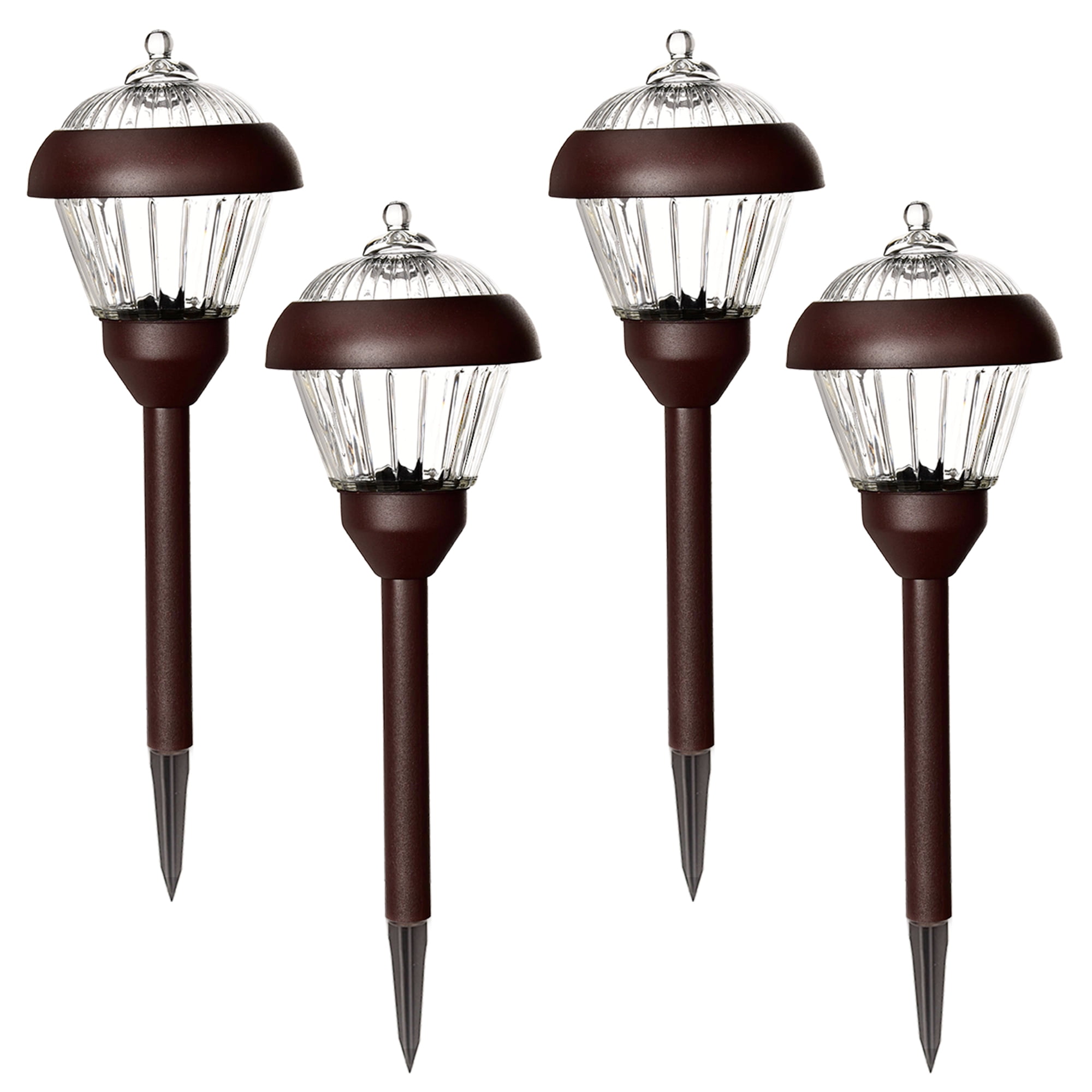 SOLPEX Solar Path Lights, Glass and Powder Coated Cast Aluminum Metal Solar Walkway Lights, 4 Bright LEDs per Light 6 Lumens Output per LED, Easy Installation, Waterproof, Bronze Solar Pathway Lights
