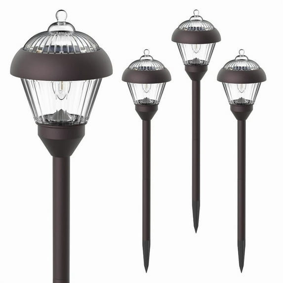 SOLPEX Solar Path Lights, Glass and Powder Coated Cast Aluminum Metal Solar Walkway Lights, 4 Bright LEDs per Light 6 Lumens Output per LED, Easy Installation, Waterproof, Bronze Solar Pathway Lights