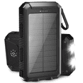 thumbnail image 1 of Solpowben 20000mAh Solar Power Bank Compatitble for iphone Portable Solar Power Bank with Dual 5V USB Ports 2 Flashlight Compass Battery Pack for Outdoor Camping Hiking(Black), 1 of 9